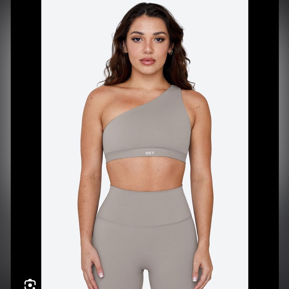 SET Active Sportbody One Shoulder Sports Bra Stone Grey